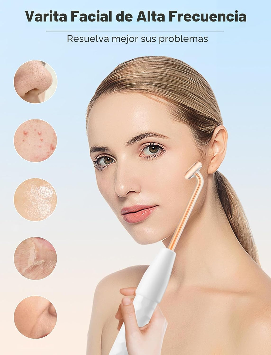 Varita de alta frecuencia, dispositivo facial portátil con 4 tubos...