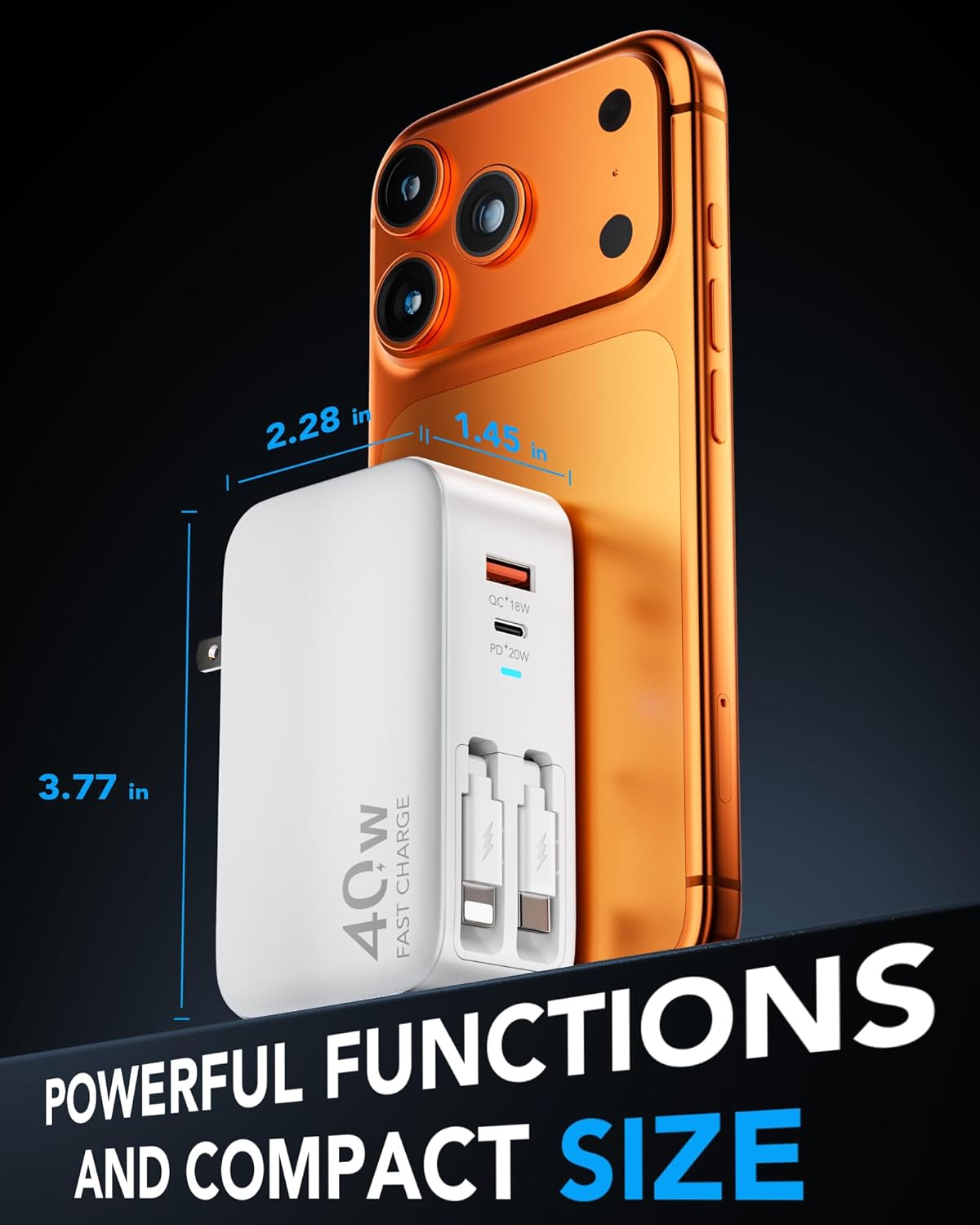 Cargador USB C retráctil de pared con cables tipo C de 35.5 pulgada...