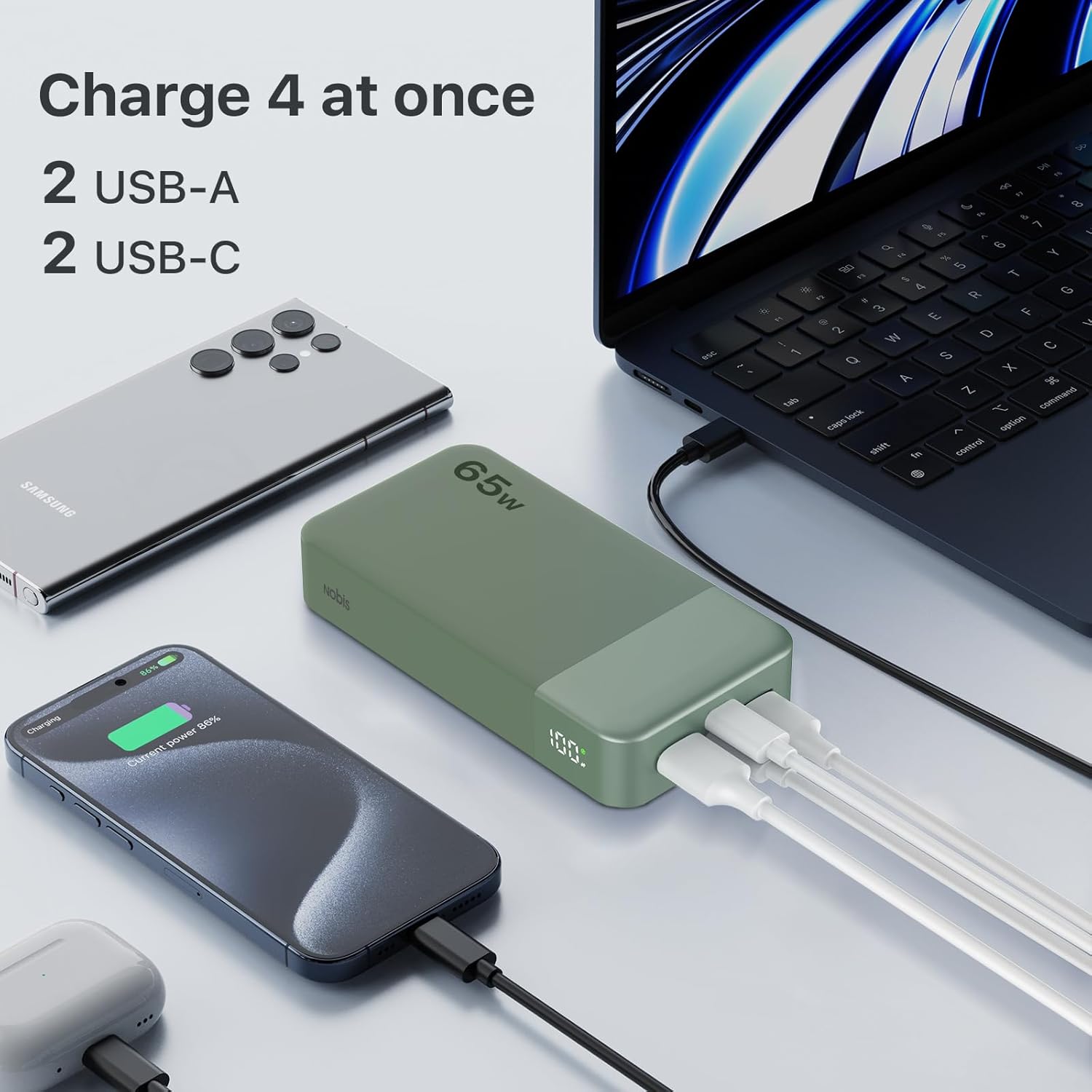 NOBIS Paquete de baterías de 20000 mAh, banco de energía de 65 W, c...