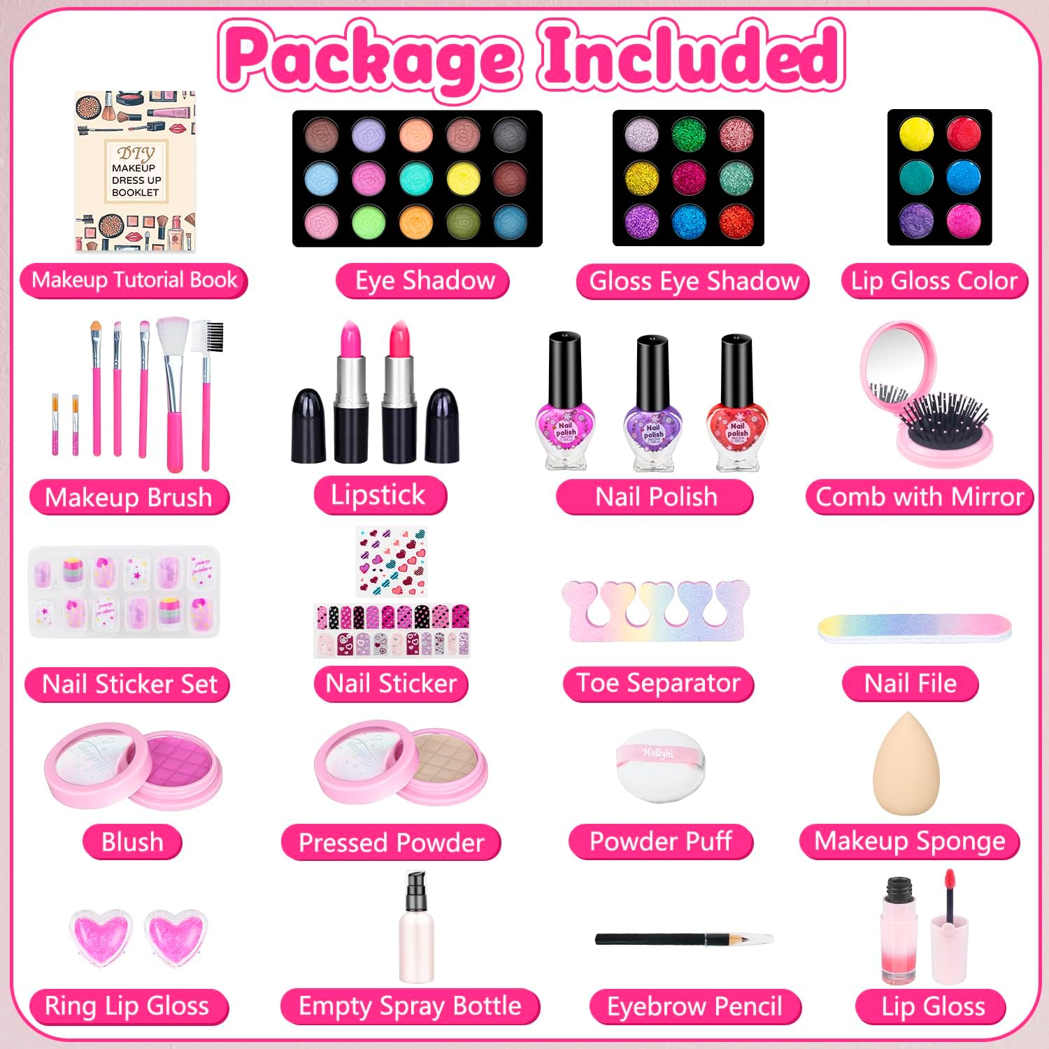 Hollyhi Juego de 59 piezas de maquillaje para niñas, juego de jugue...