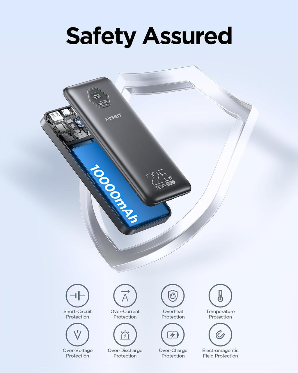 PISEN Banco de energía 3C de 10000 mAh, 22.5 W, certificado CCC, ca...