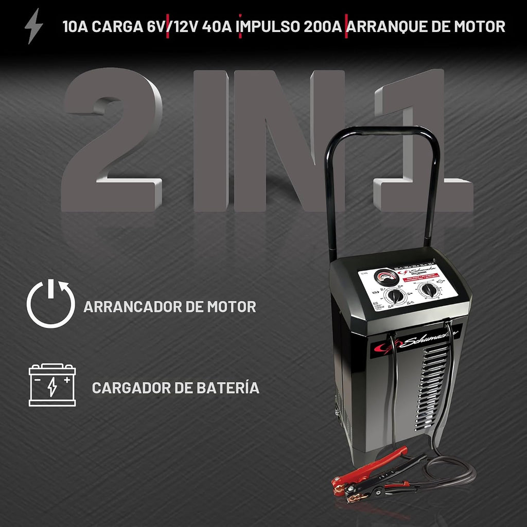 Schumacher Electric Cargador de batería manual con ruedas de 10A pa...