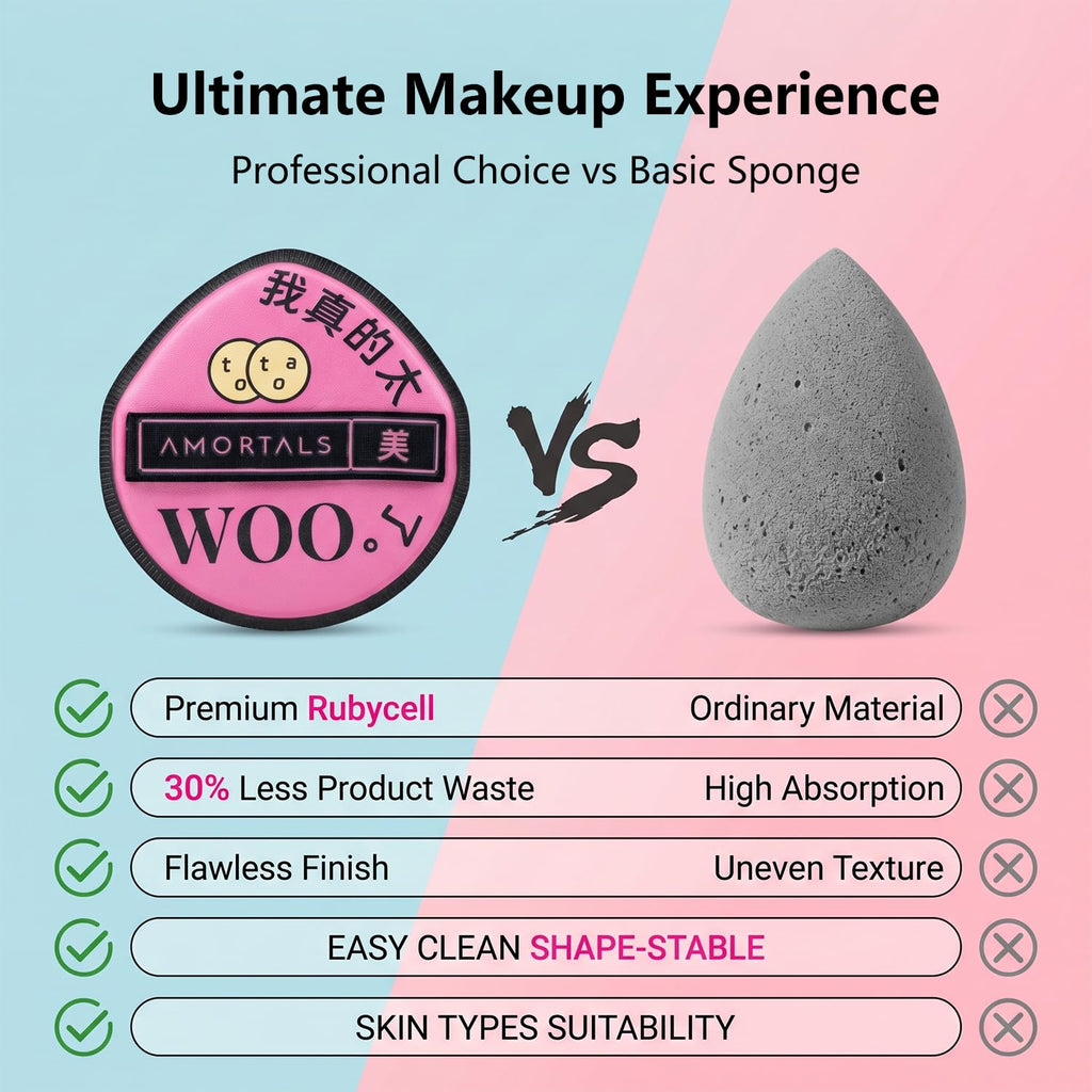 AMORTALS Juego de 2 esponjas de maquillaje y polvo con estuche de a...