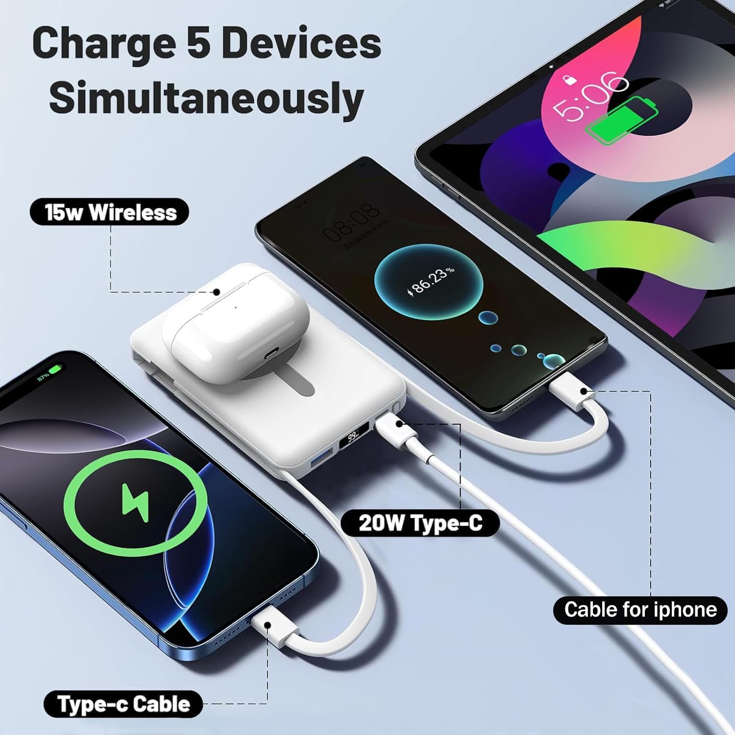 Azmuth Cargador portátil MagSafe, banco de energía magnético de 100...