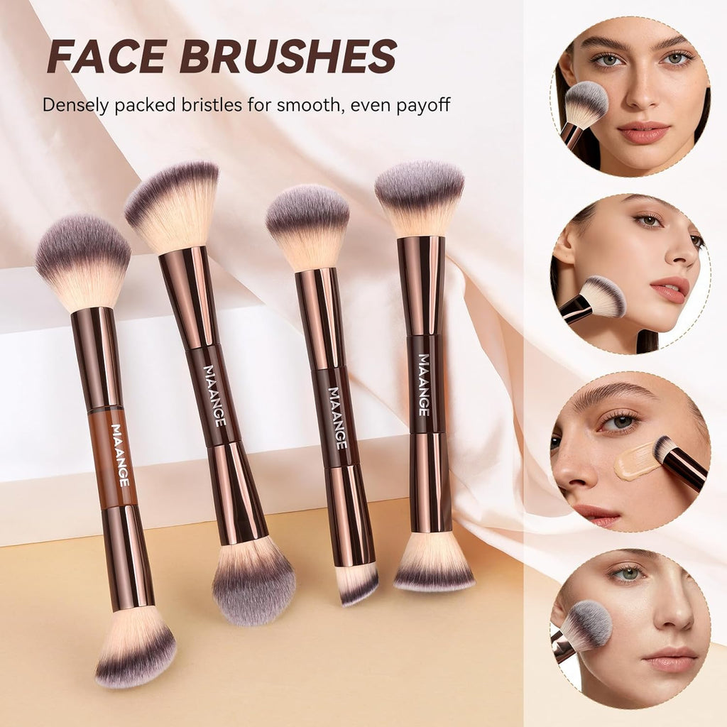 MAANGE Juego de 13 brochas de maquillaje de base con bolsa, brochas...