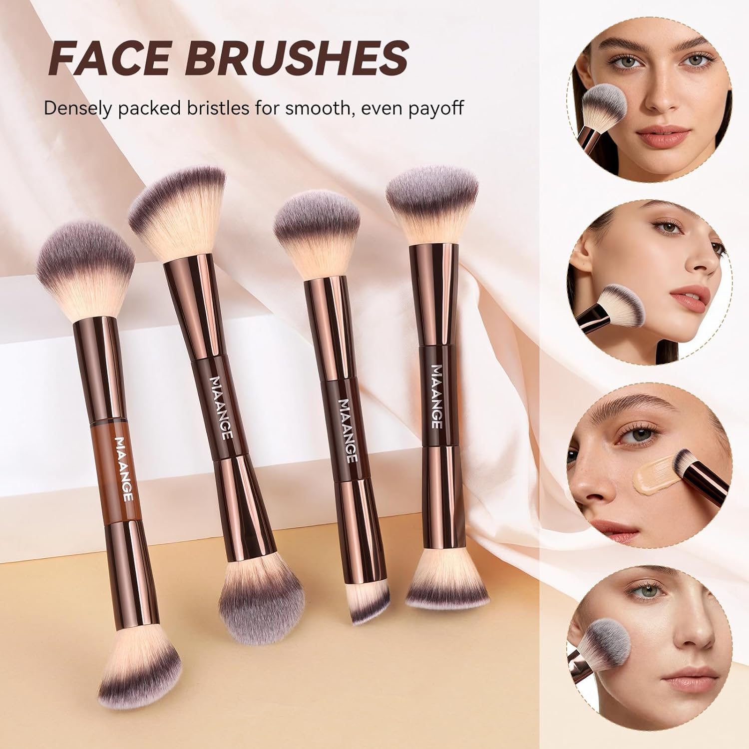 MAANGE Juego de 13 brochas de maquillaje de base con bolsa, brochas...