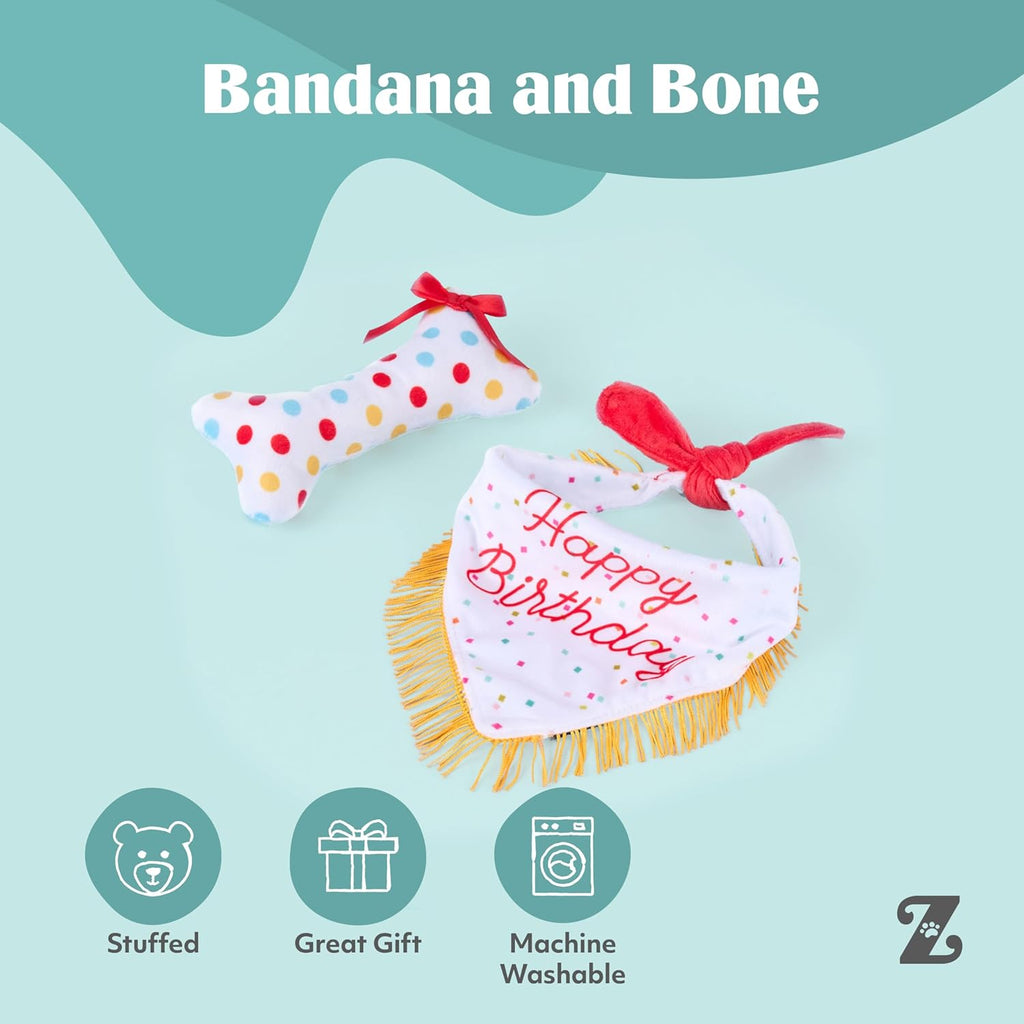 ZippyPaws Bandana y hueso de regalo de cumpleaños para perros, lind...