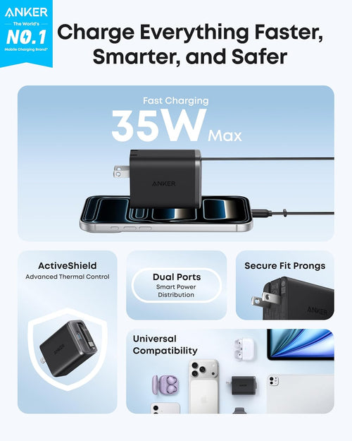 Anker Bloque de cargador Nano USB C, cargador compacto de 2 puertos...