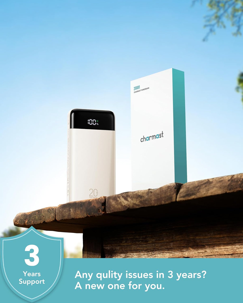 charmast - Cargador portátil de 20000 mAh con cables integrados, ca...