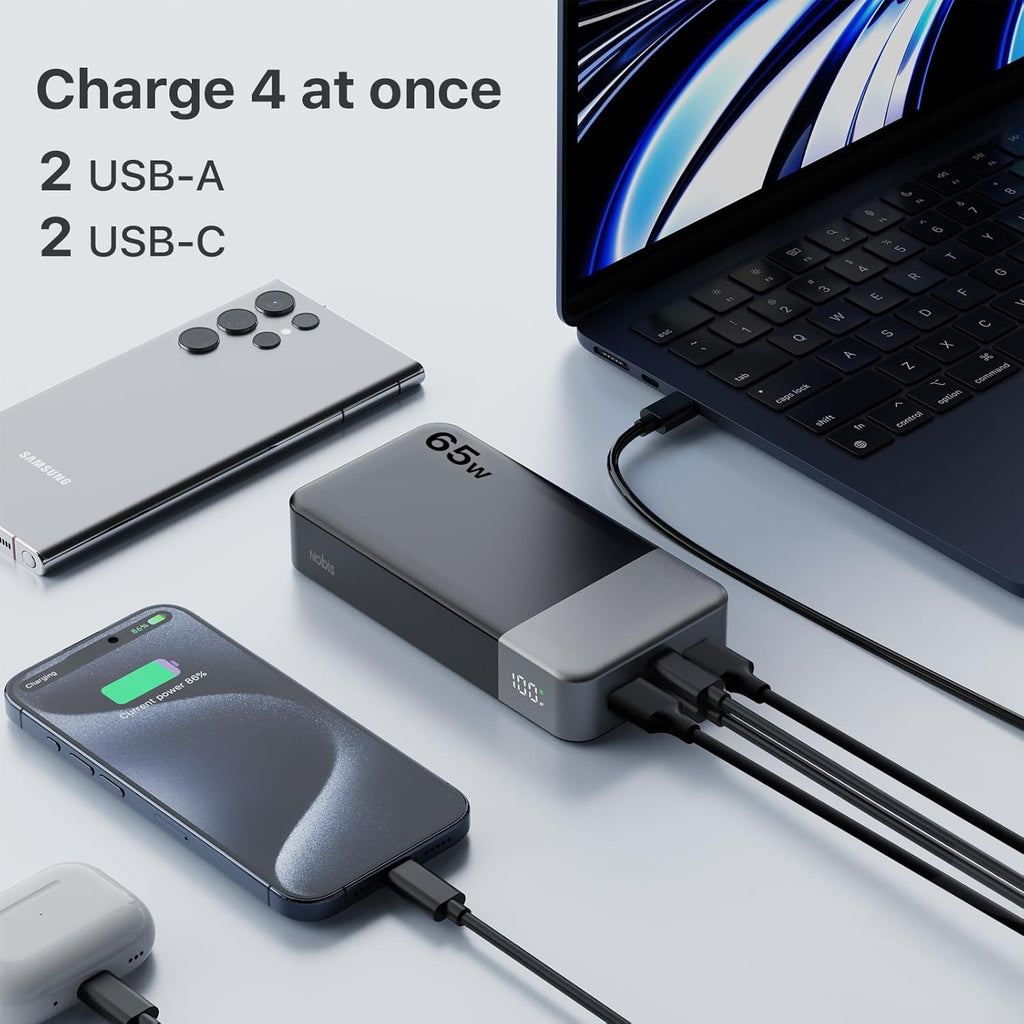 NOBIS Paquete de baterías de 20000 mAh, banco de energía de 65 W, c...