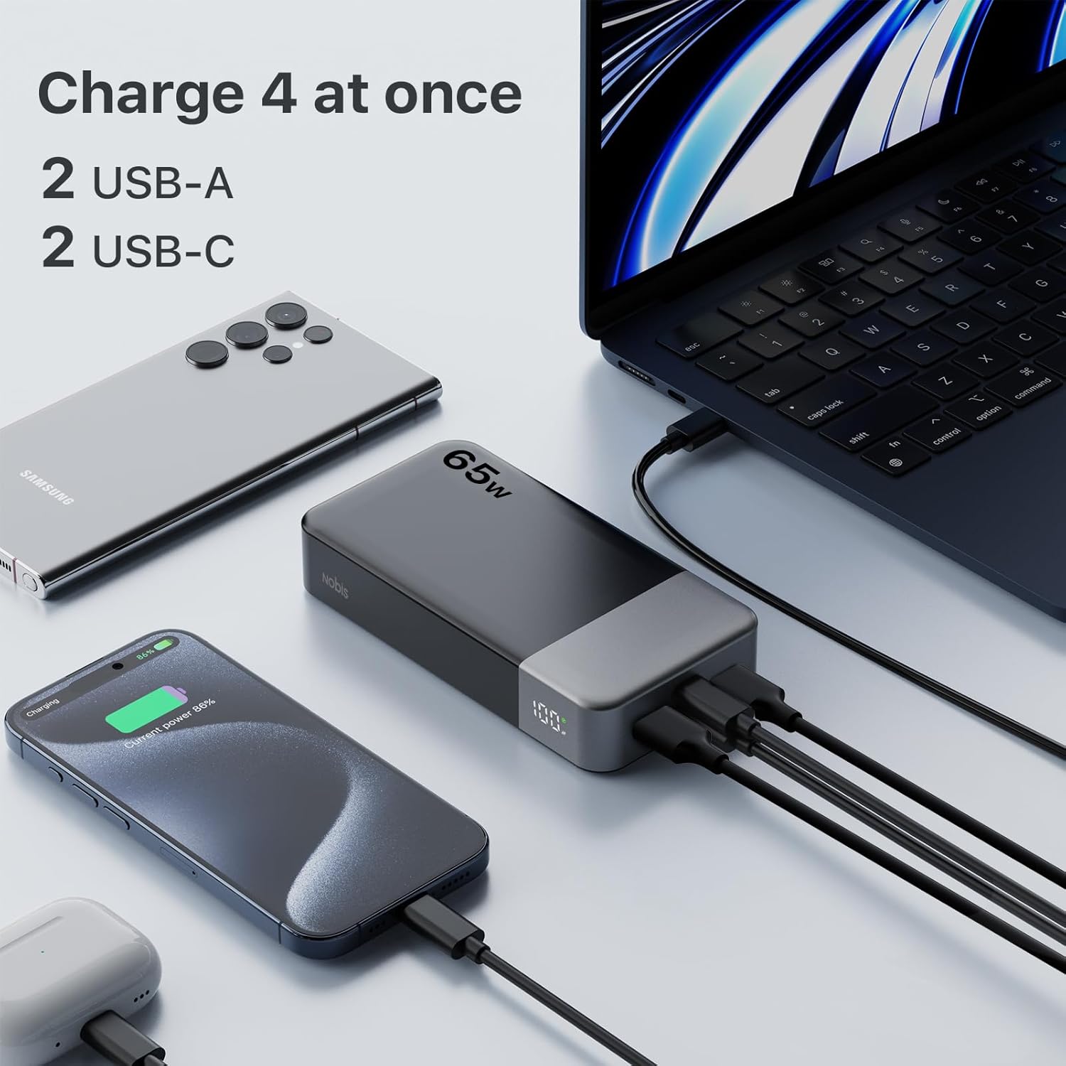 NOBIS Paquete de baterías de 20000 mAh, banco de energía de 65 W, c...