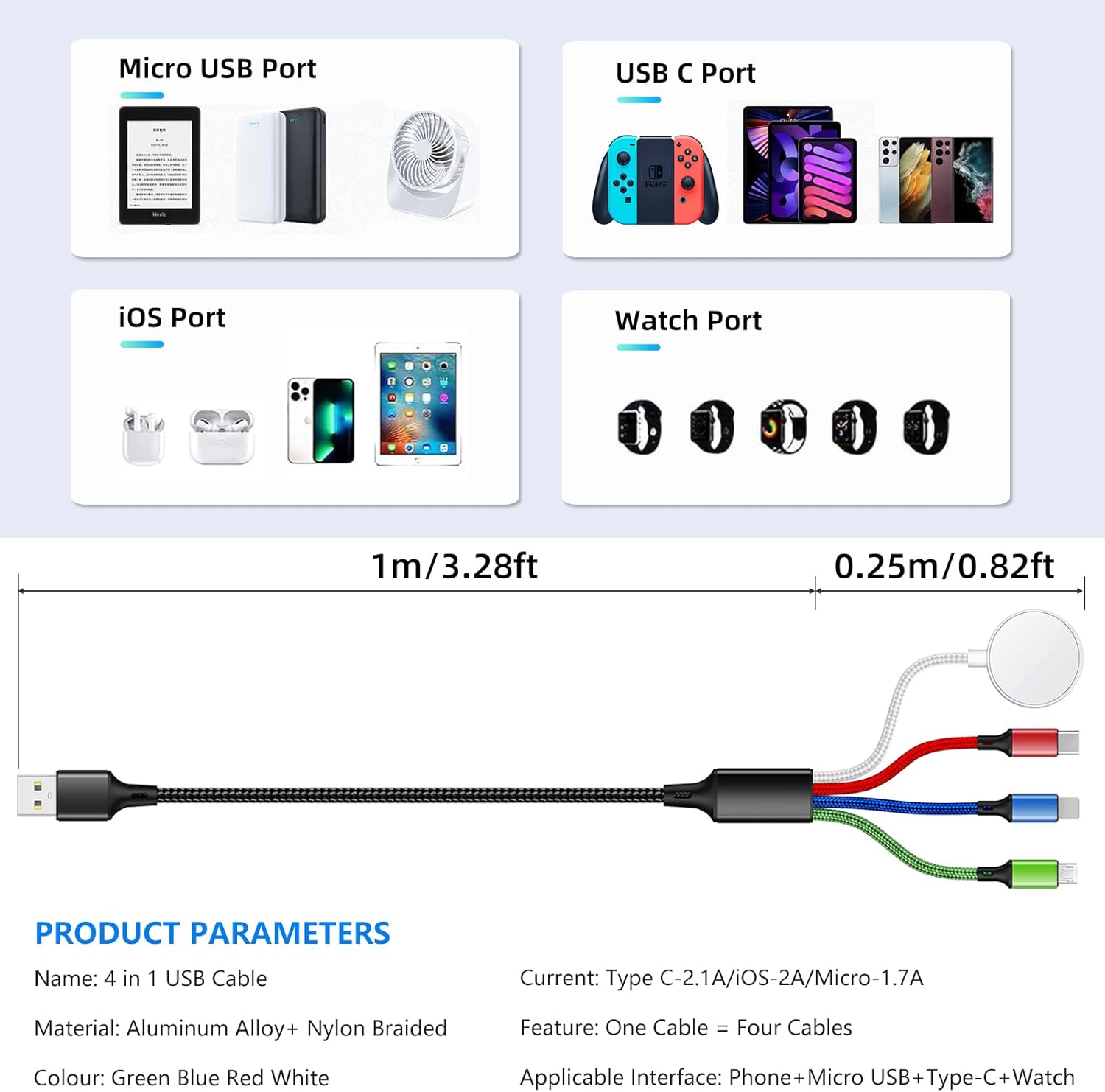 Paquete de 2 cargadores 4 en 1 para iWatch y iPhone para viajes, ca...