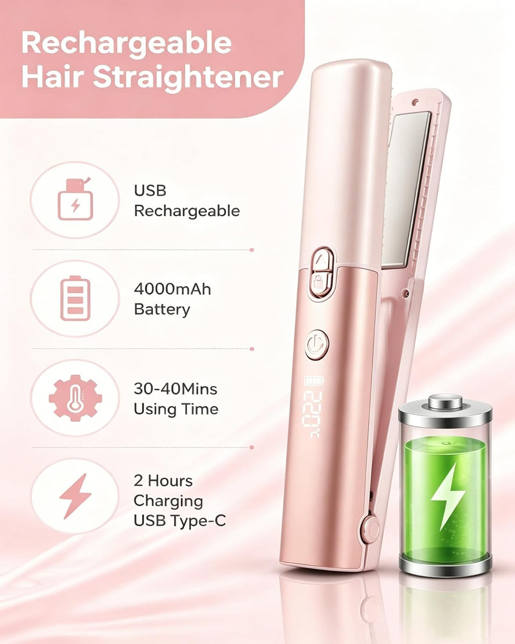 Enderezadora de pelo inalámbrica de doble voltaje mini rizador de h...