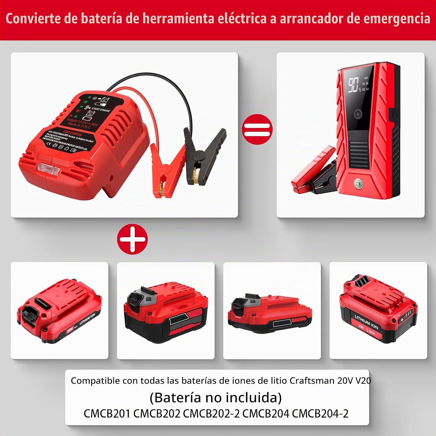 Adaptador de arranque para Craftsman 20V V20 Li-ion alimentado por...
