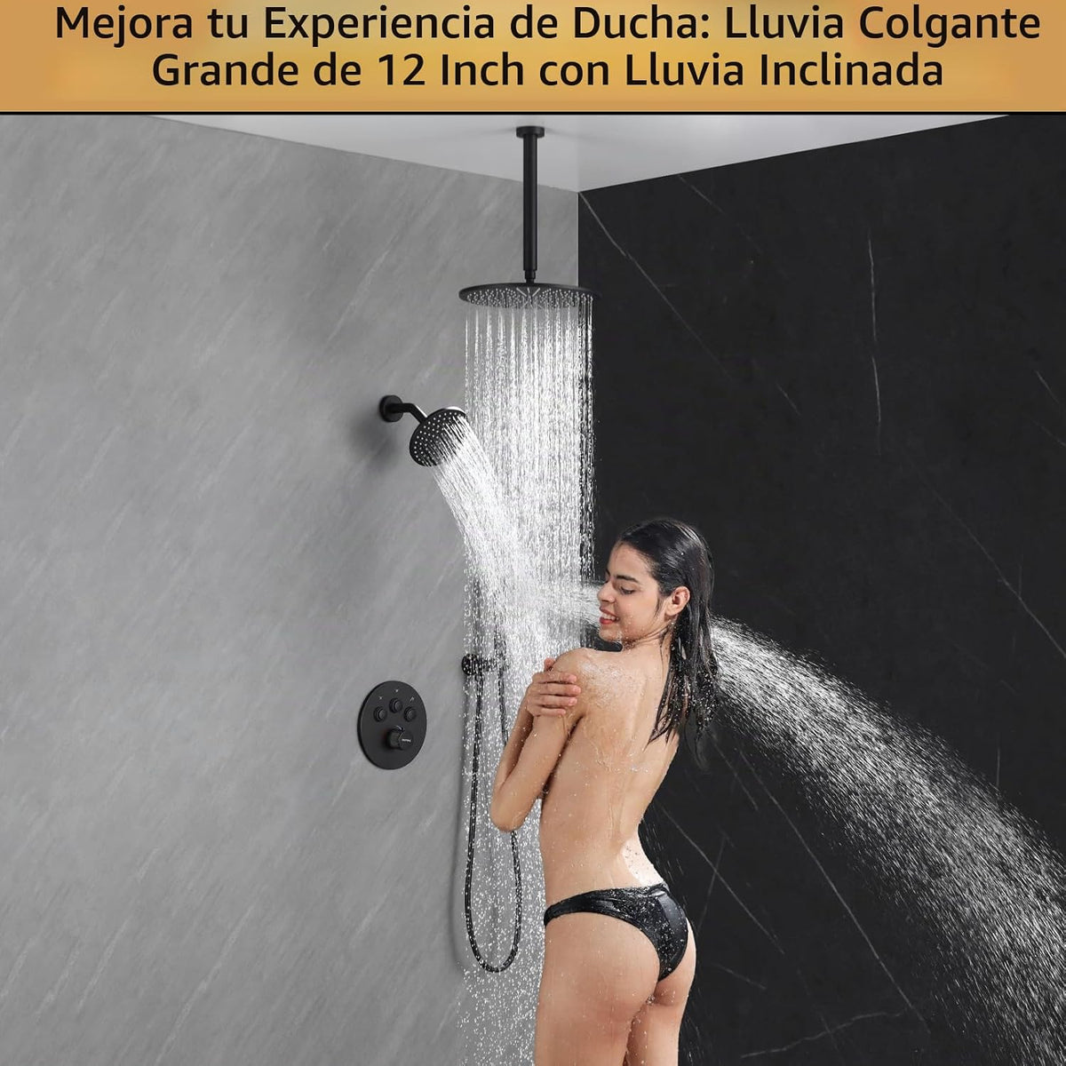 VANFOXLE Juego de grifo de ducha termostático, sistema de ducha neg...