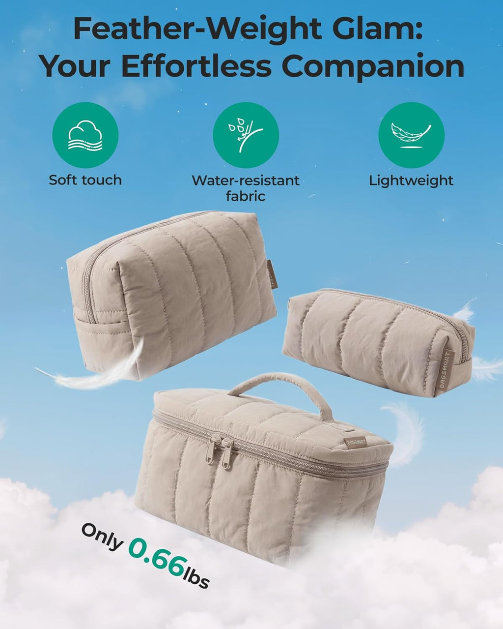 BAGSMART Bolsa de maquillaje de viaje para mujer, 3 piezas, bolsa o...