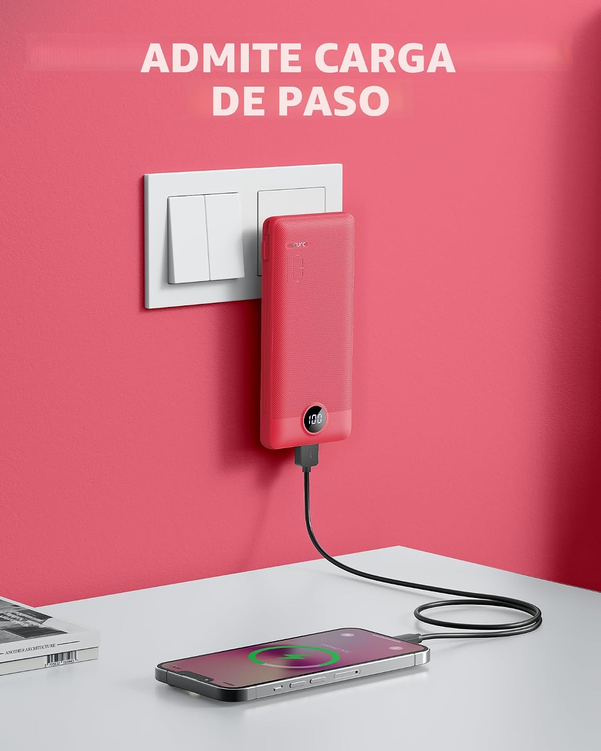 Cargador portátil con cables integrados y enchufe de pared AC, VRUR...