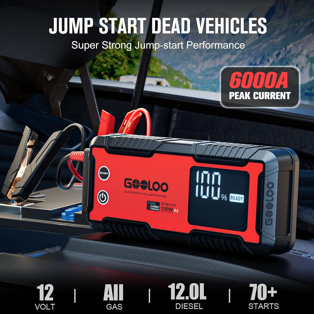 GOOLOO Arrancador de coche GT6000 de 6000 A con carga rápida bidire...