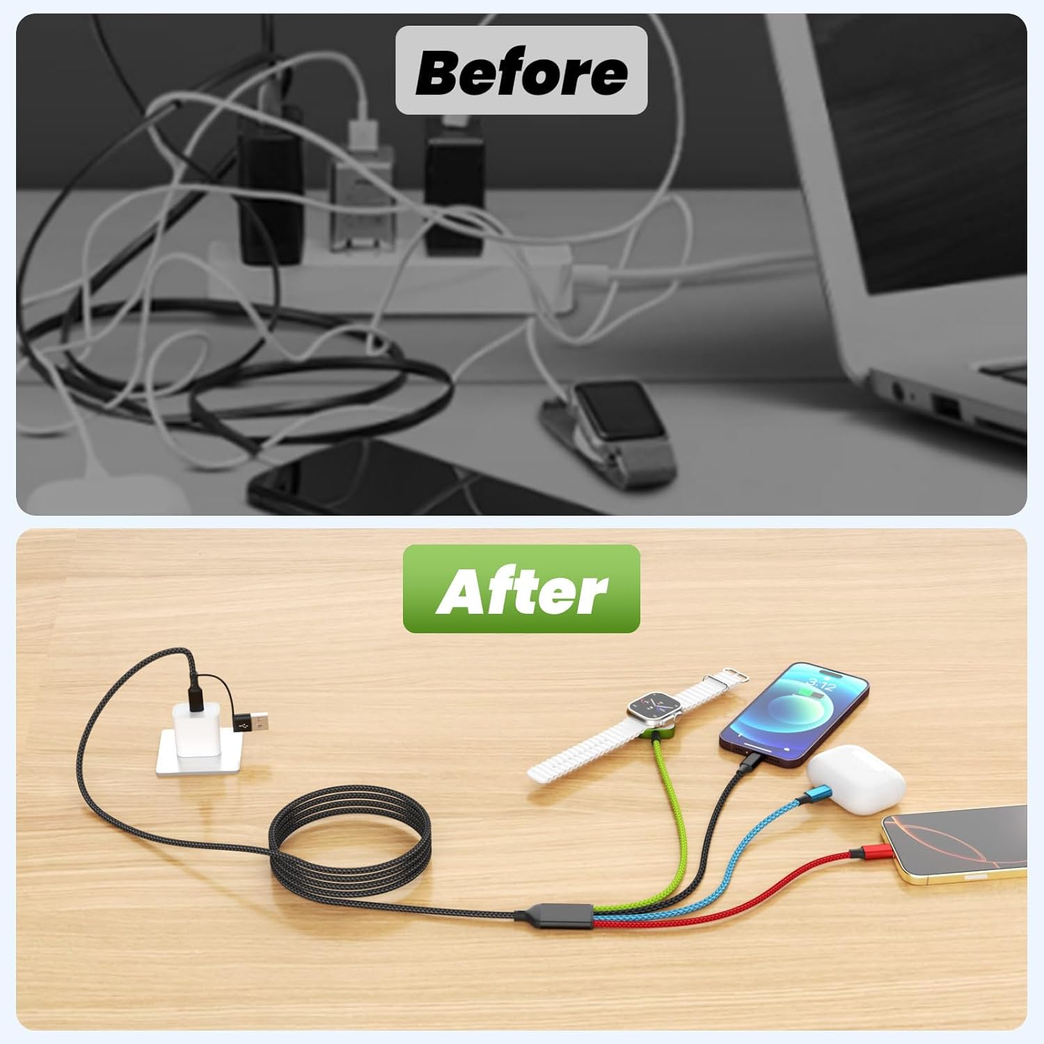 Travel Essentials - Cargador de Apple Watch, cable de carga múltipl...