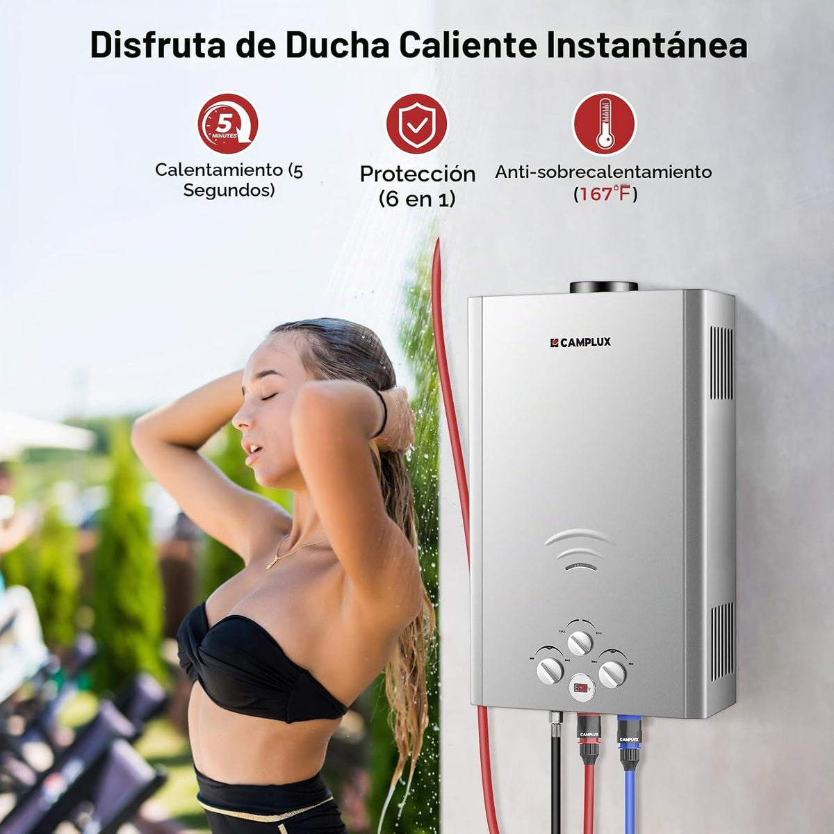 CAMPLUX Calentador de agua sin tanque, calentador de agua propano d...