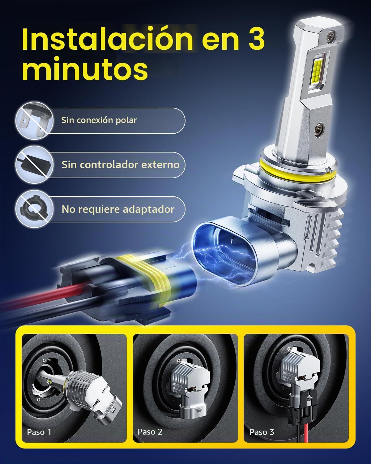 AUXITO Bombillas 9005\/HB3, 50000LM 6500K blanco, reemplazo directo...