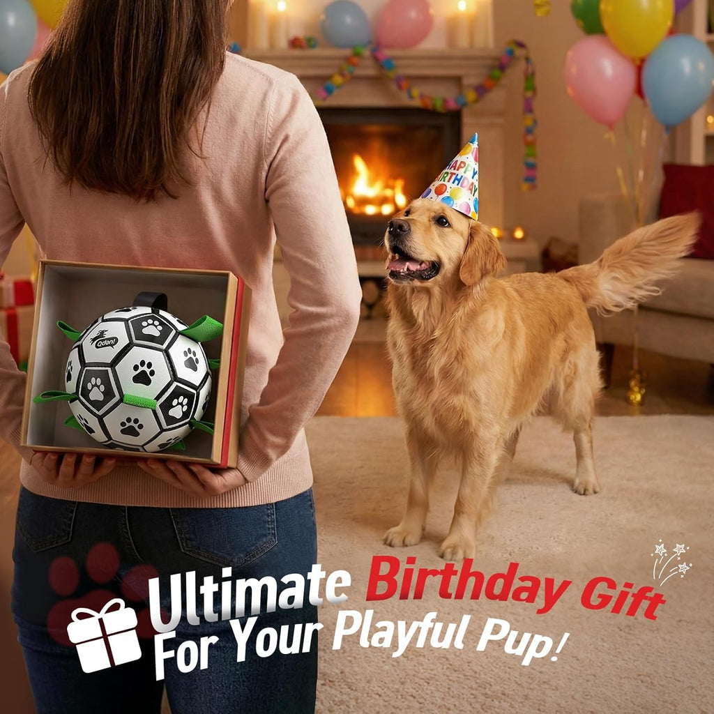 QDAN - Pelota de fútbol con correas para perros, juguetes interacti...