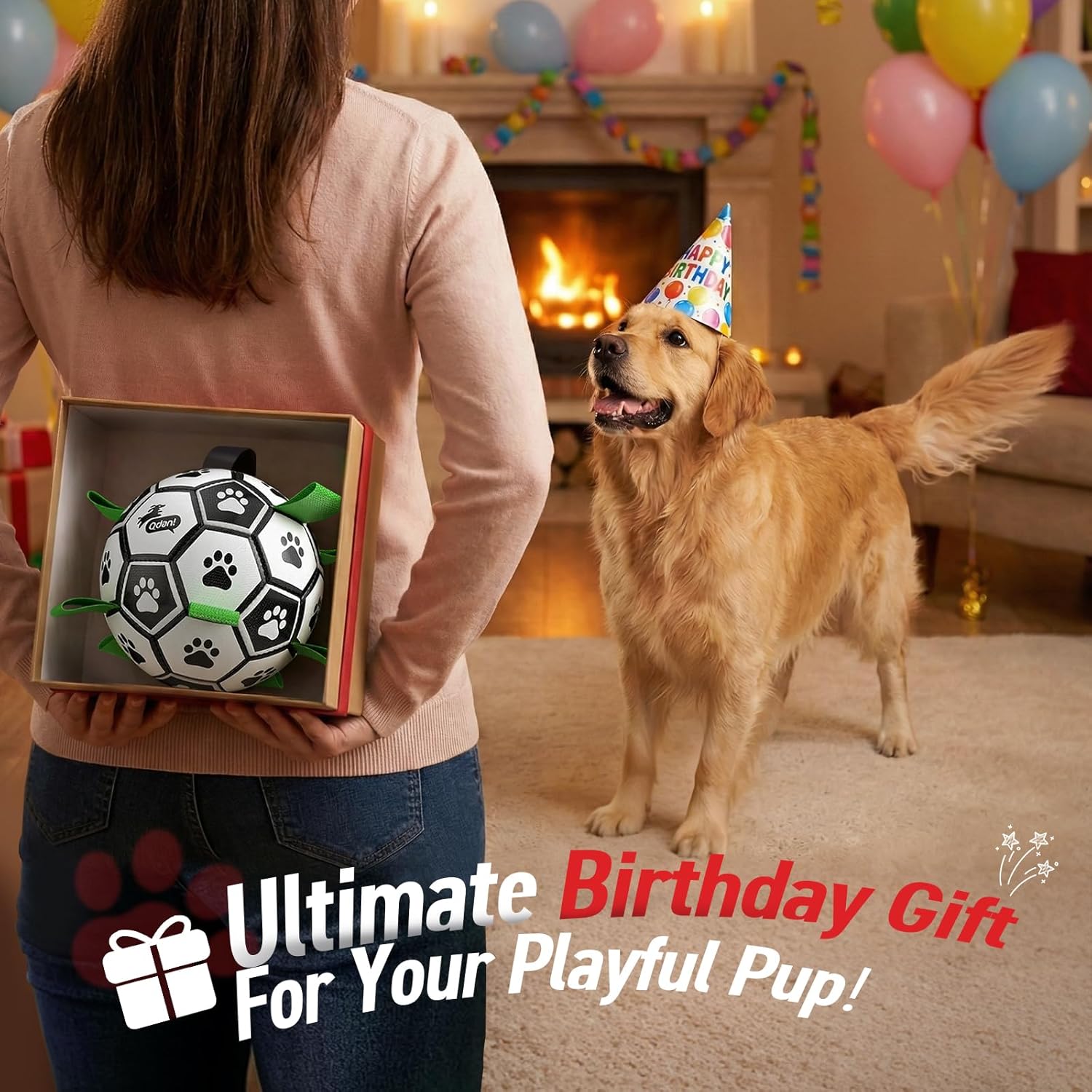 QDAN - Pelota de fútbol con correas para perros, juguetes interacti...