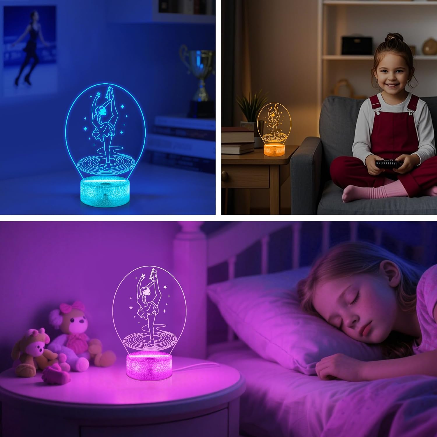 OkiyiD Regalos de patinaje artístico para niñas, luz nocturna de pa...