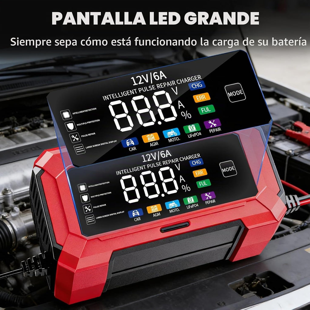 Cargador de batería inteligente de coche de 12 V con pantalla LCD,...