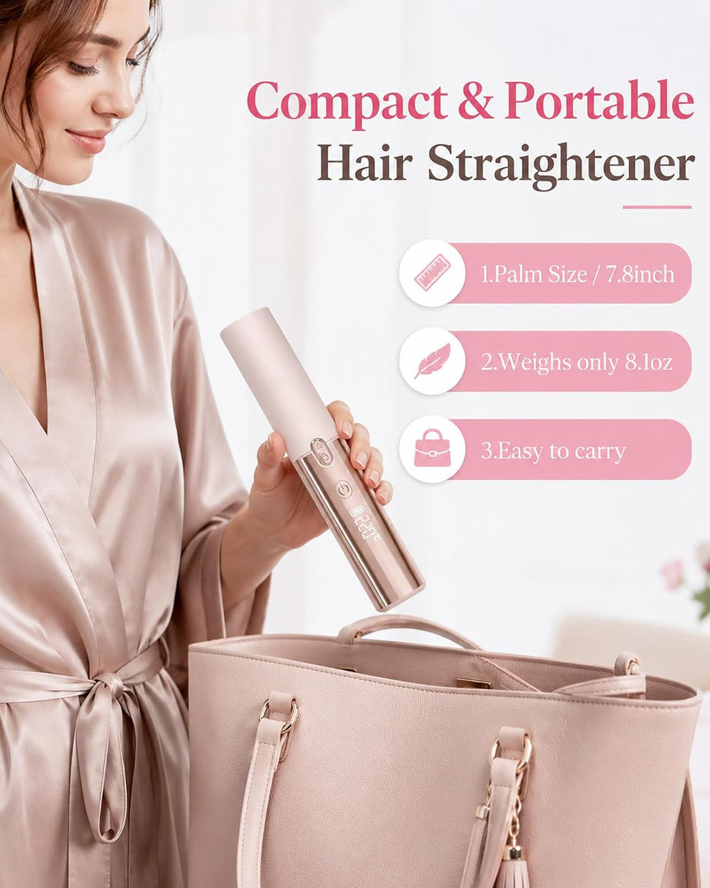 Enderezadora de pelo inalámbrica de doble voltaje mini rizador de h...
