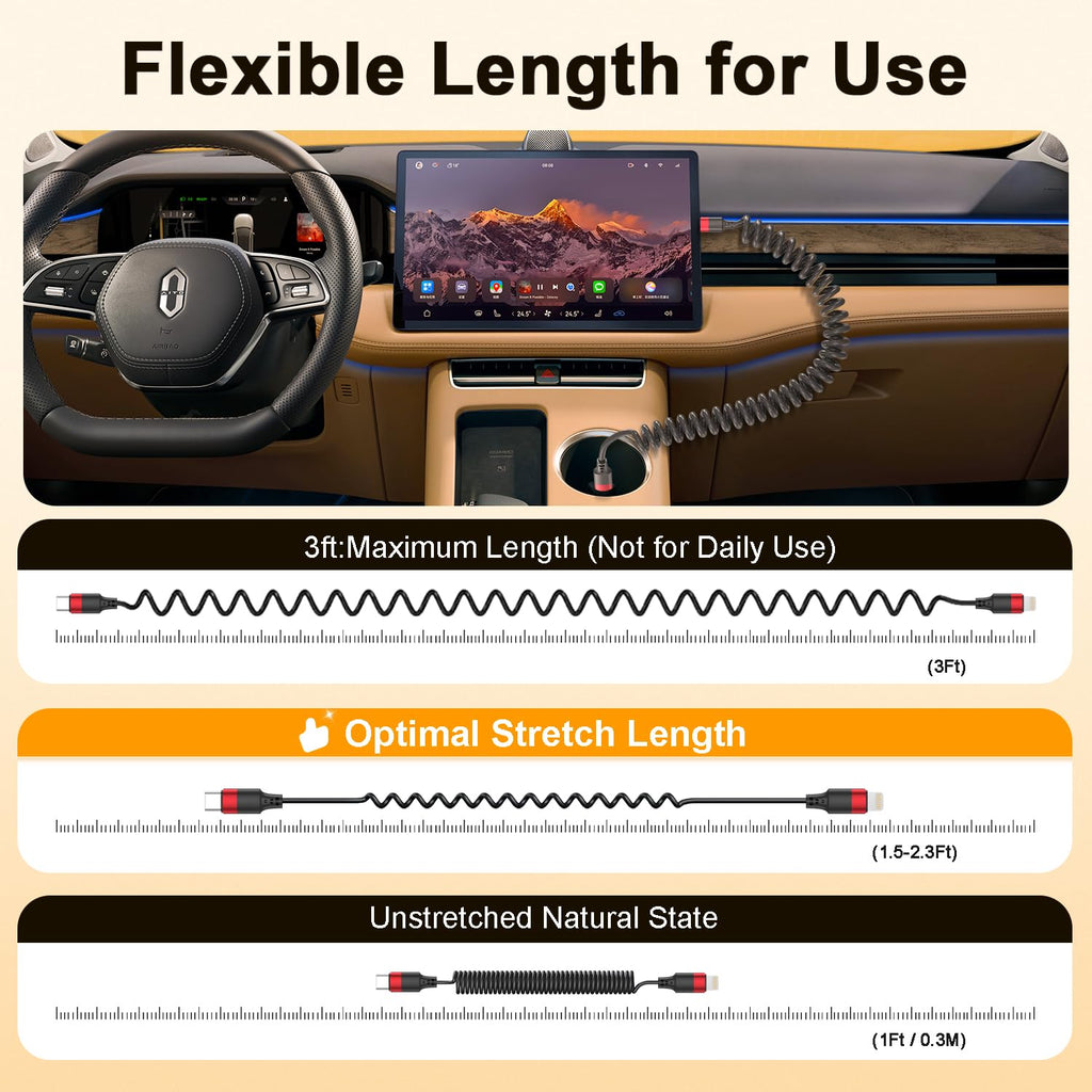 Cable Lightning a USB C en espiral, paquete de 2 cables USB tipo C...