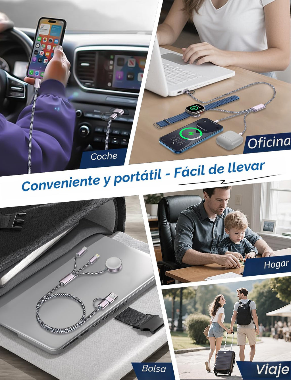 Paquete de 2 cables de carga múltiple para viajes esenciales de vac...