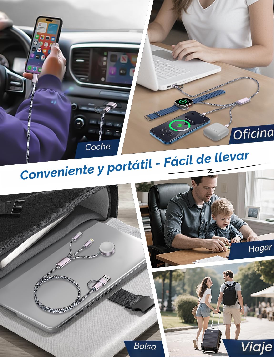 Paquete de 2 cables de carga múltiple para viajes esenciales de vac...