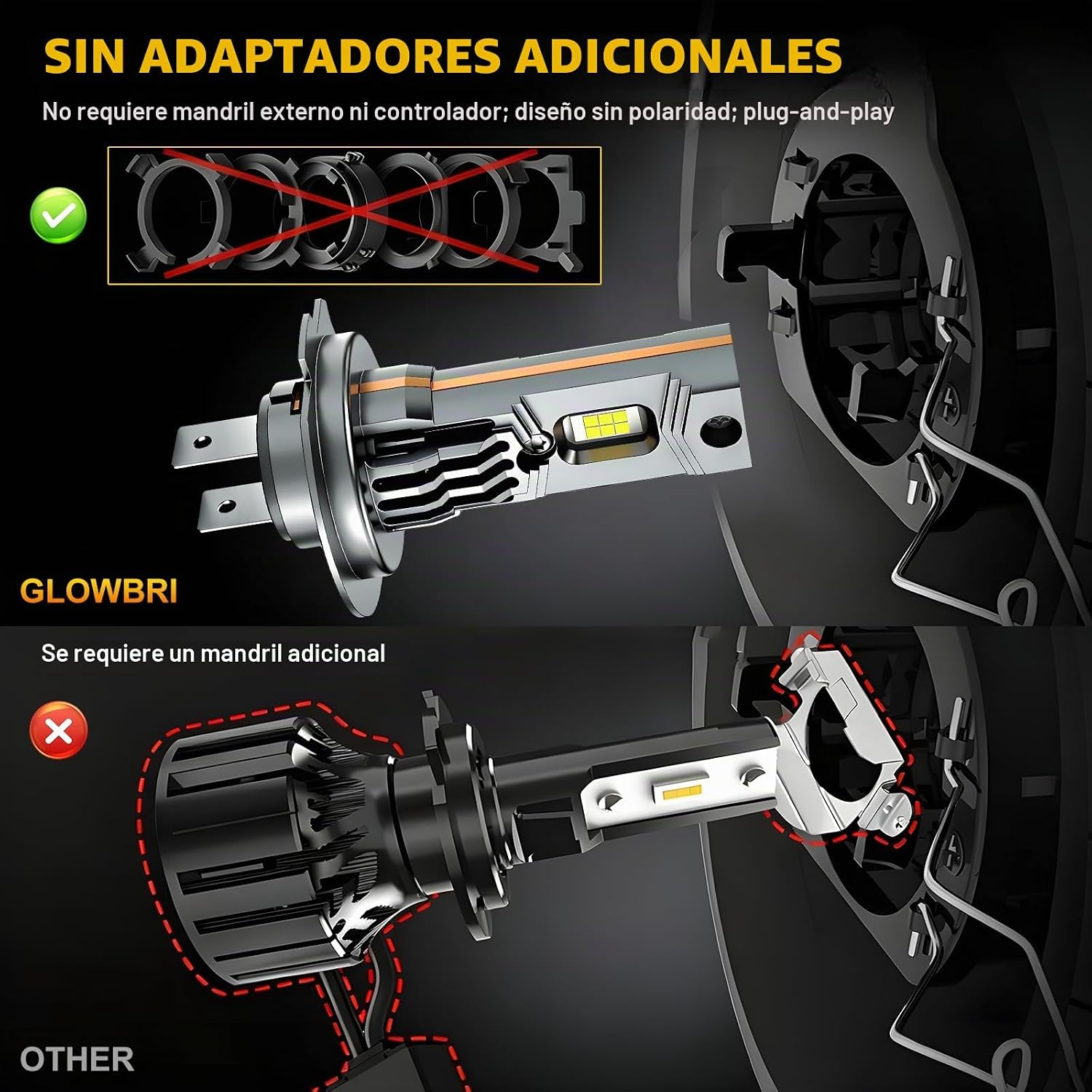Bombilla LED H7, 90000 lm, 1400% de brillo, no requiere adaptador a...