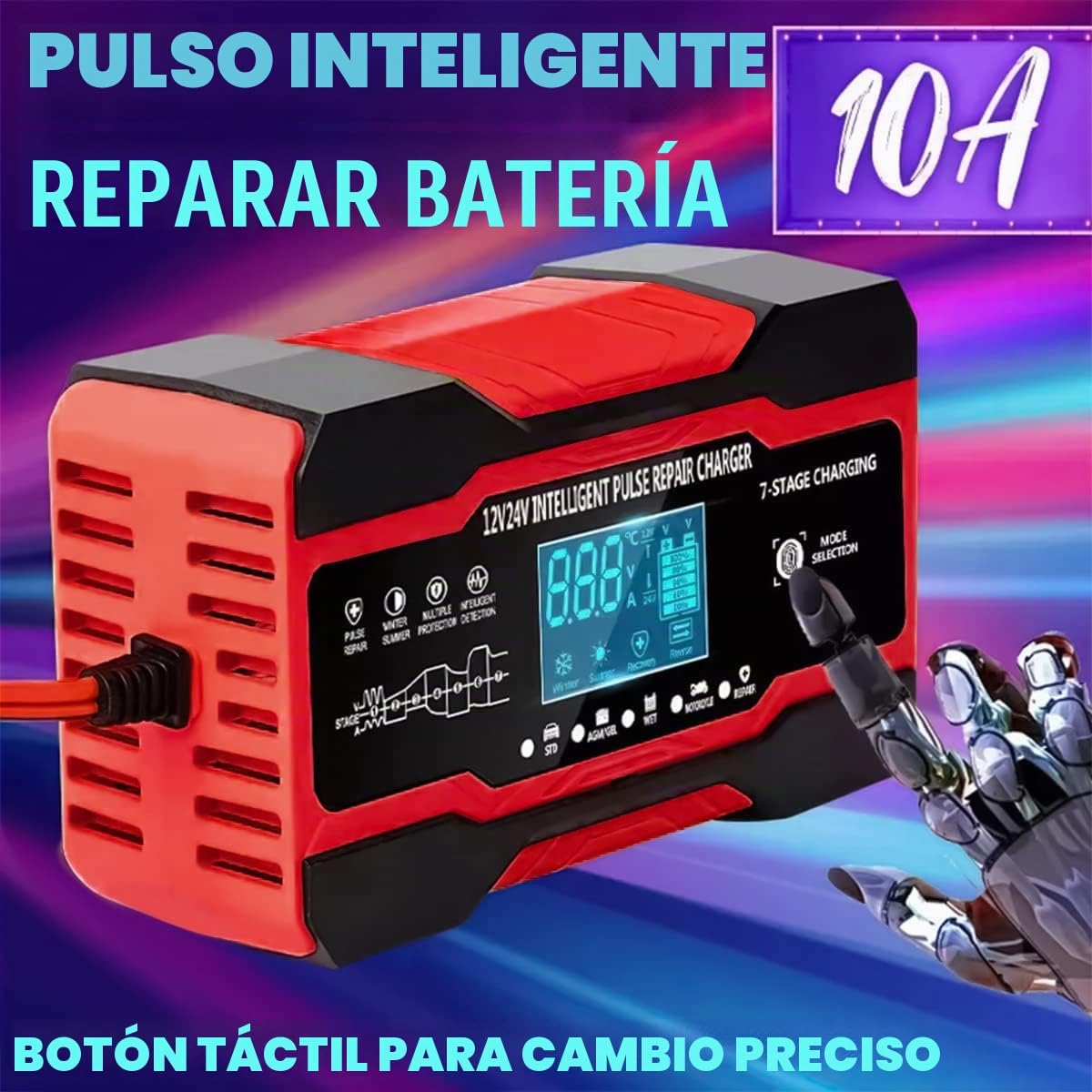 Cargador de batería de coche de 10 amperios, desulfator de batería...