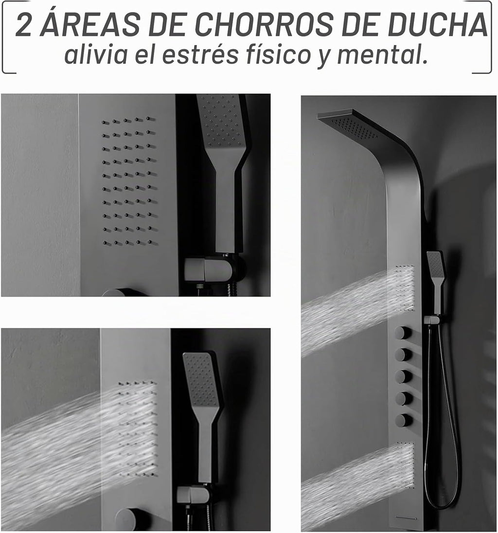BWE - Torre de ducha negra, sistema de panel de ducha multifunción,...