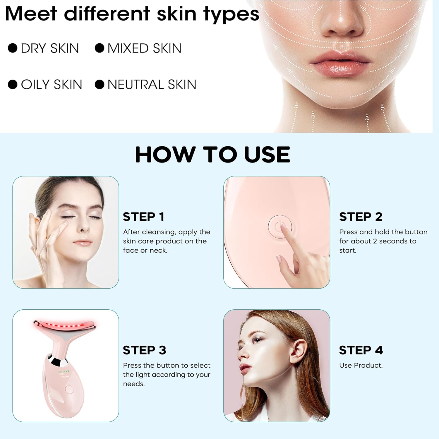 Masajeador Facial, Varita Portátil de Luz Roja para el Cuello y la...