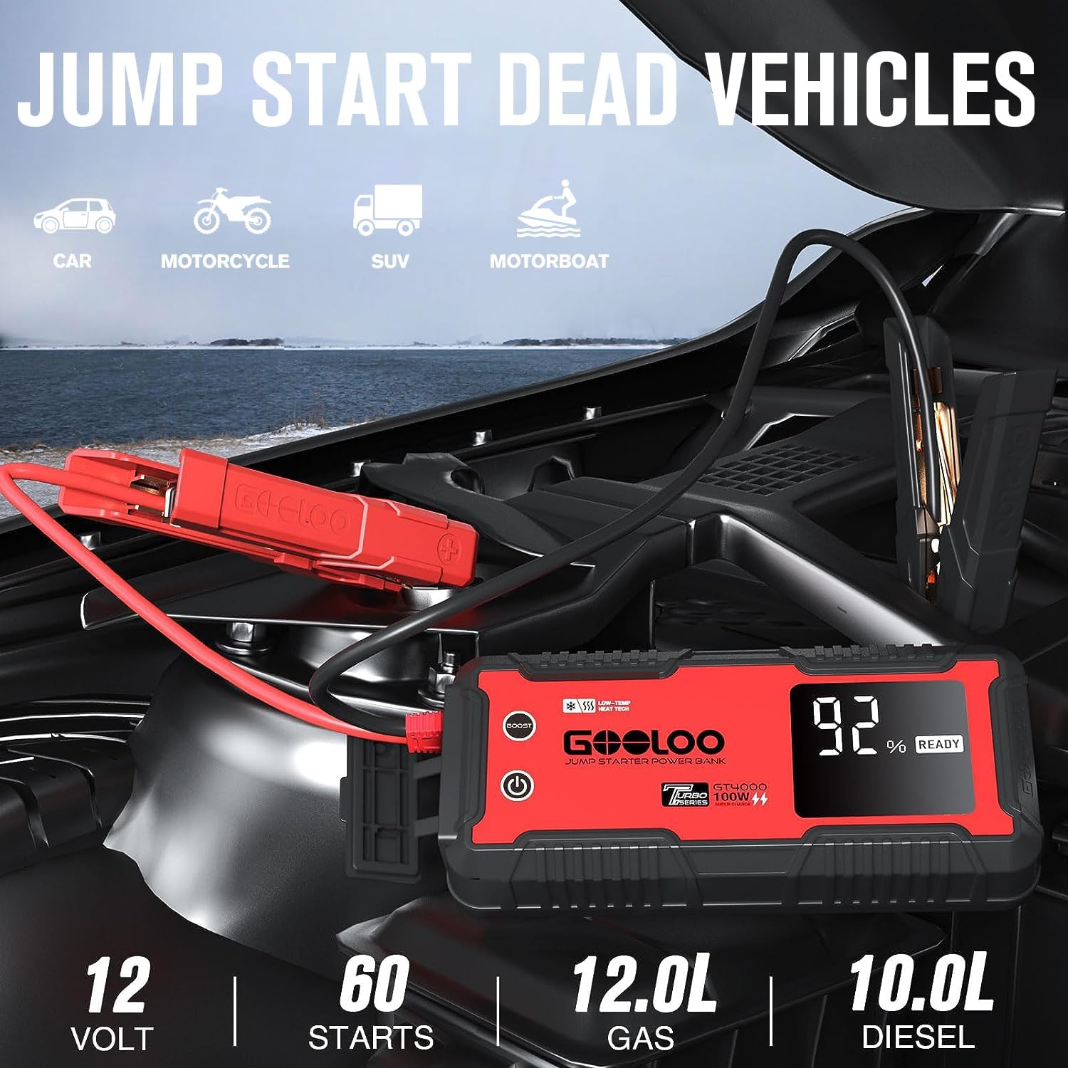 GOOLOO GT4000 Arrancador de Automóvil 4000A 100W de Carga Rápida 12...