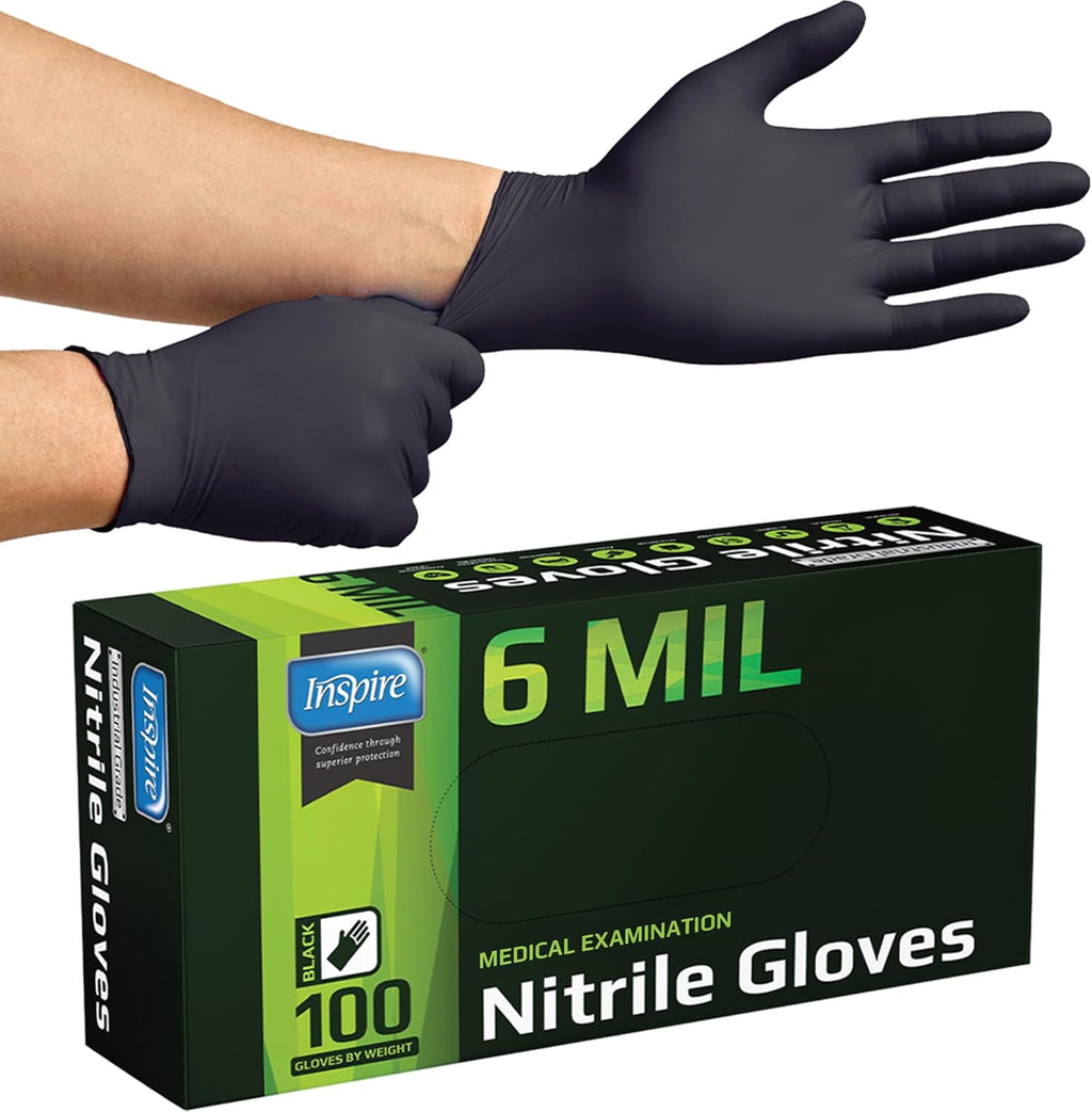 Inspire Guantes negros de nitrilo resistentes a los químicos de 6 m...