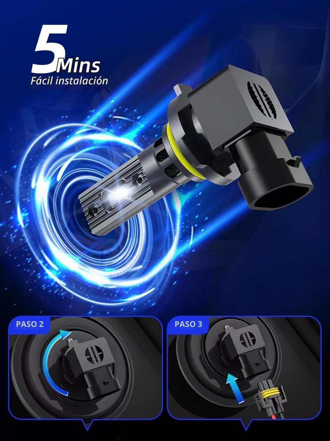 RCJ Bombilla LED 9006, bombillas HB4 de 100 W, 30000 lúmenes, bombi...