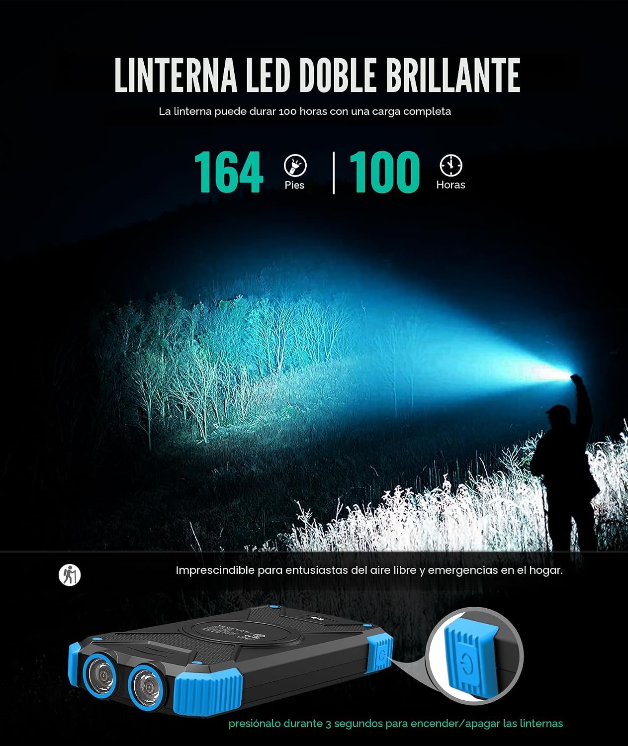 BLAVOR - Paquete de batería externa solar, cargador inalámbrico Qi...