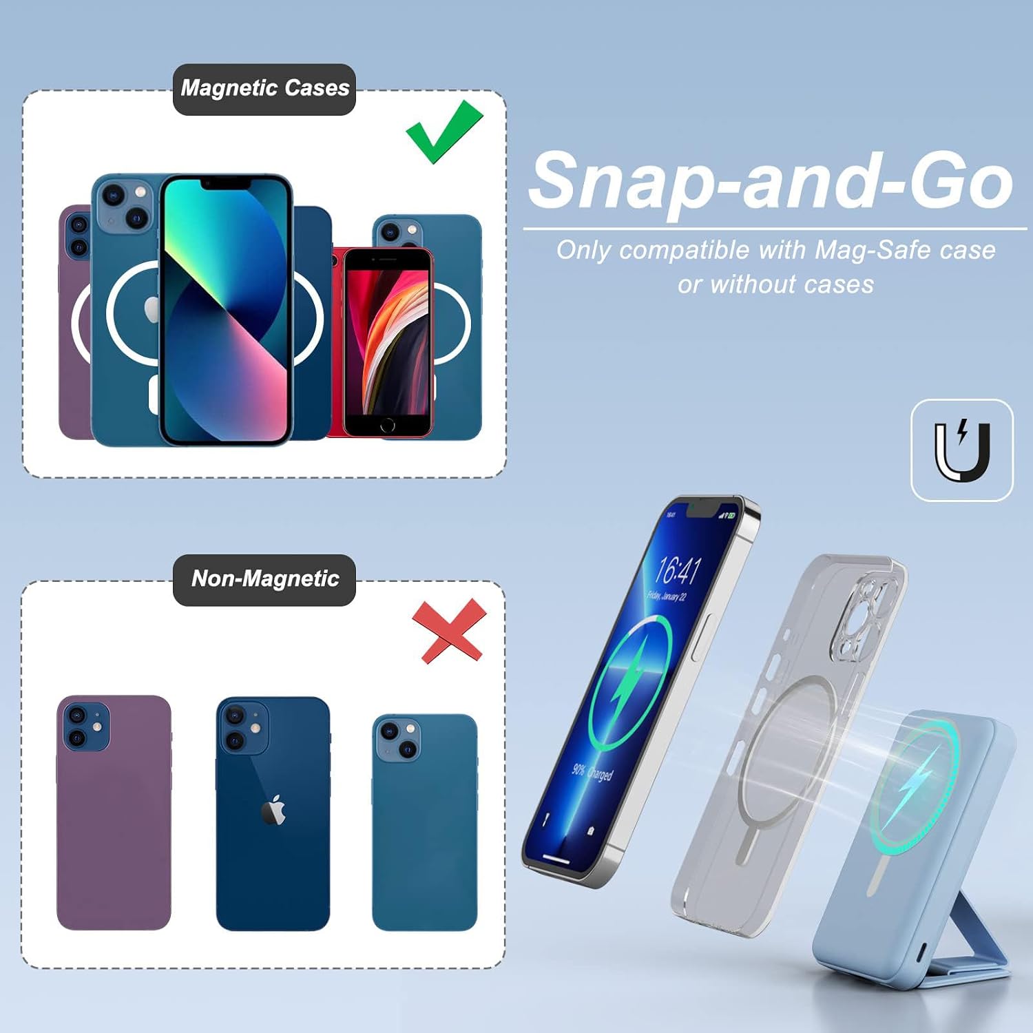 AOGUERBE para Magsafe Power Bank, paquete de batería magnético pleg...