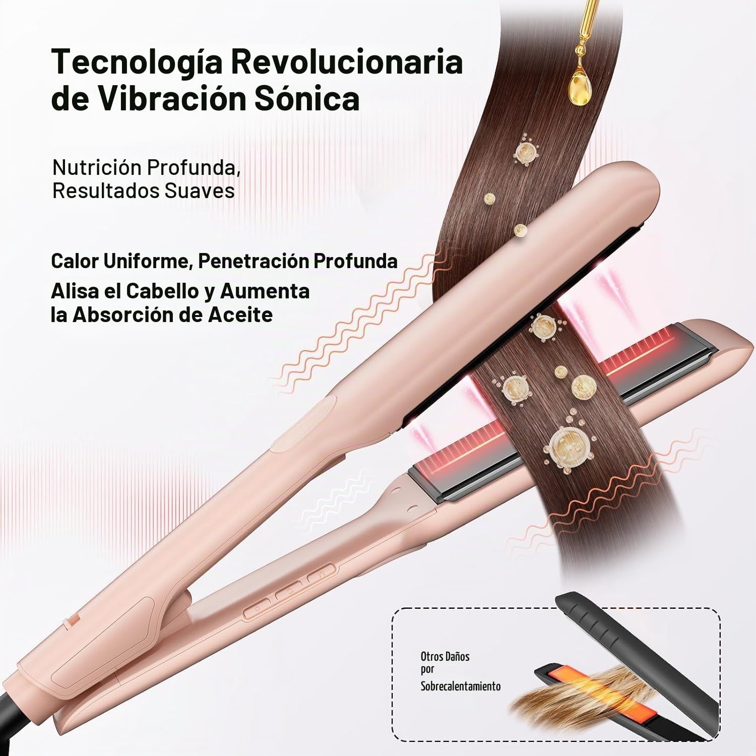 HITTIONA - Plancha de cerámica para mujer, cabello grueso, color ro...
