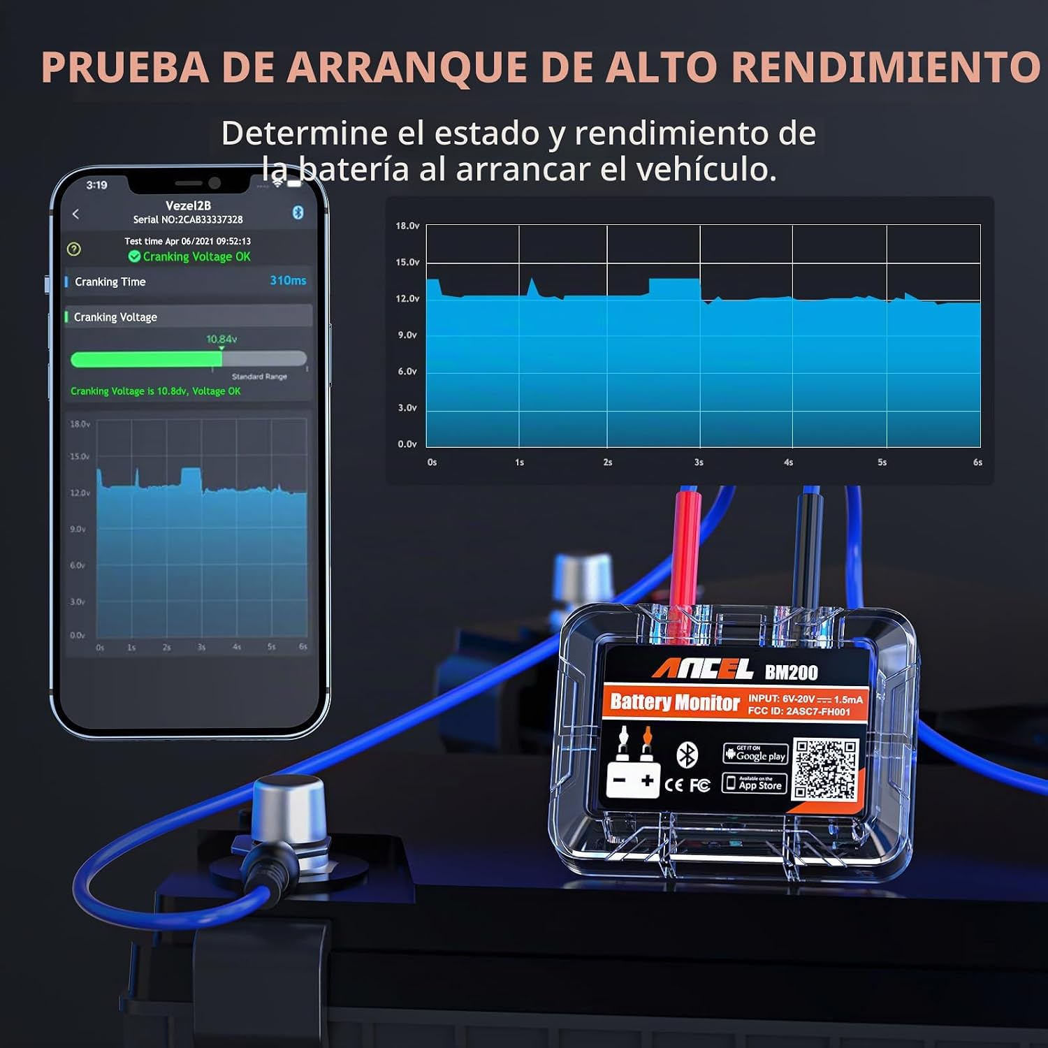 ANCEL BM200-US - Probador de batería de automóvil de 12V, monitor d...
