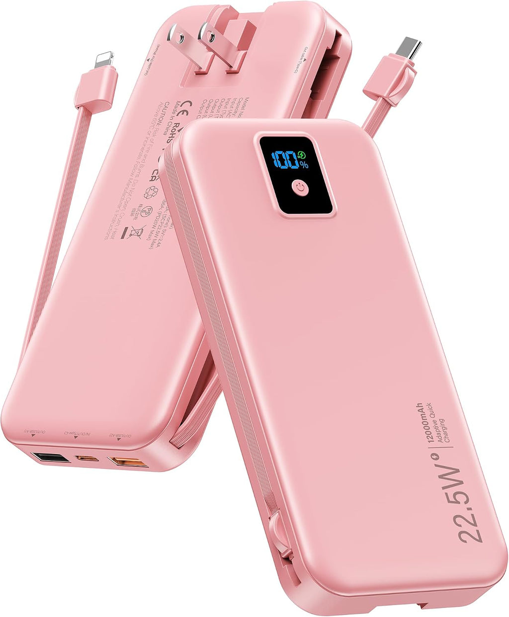 Rngsnoy Cargador portátil 12000mAh 22.5W con cable incorporado y en...