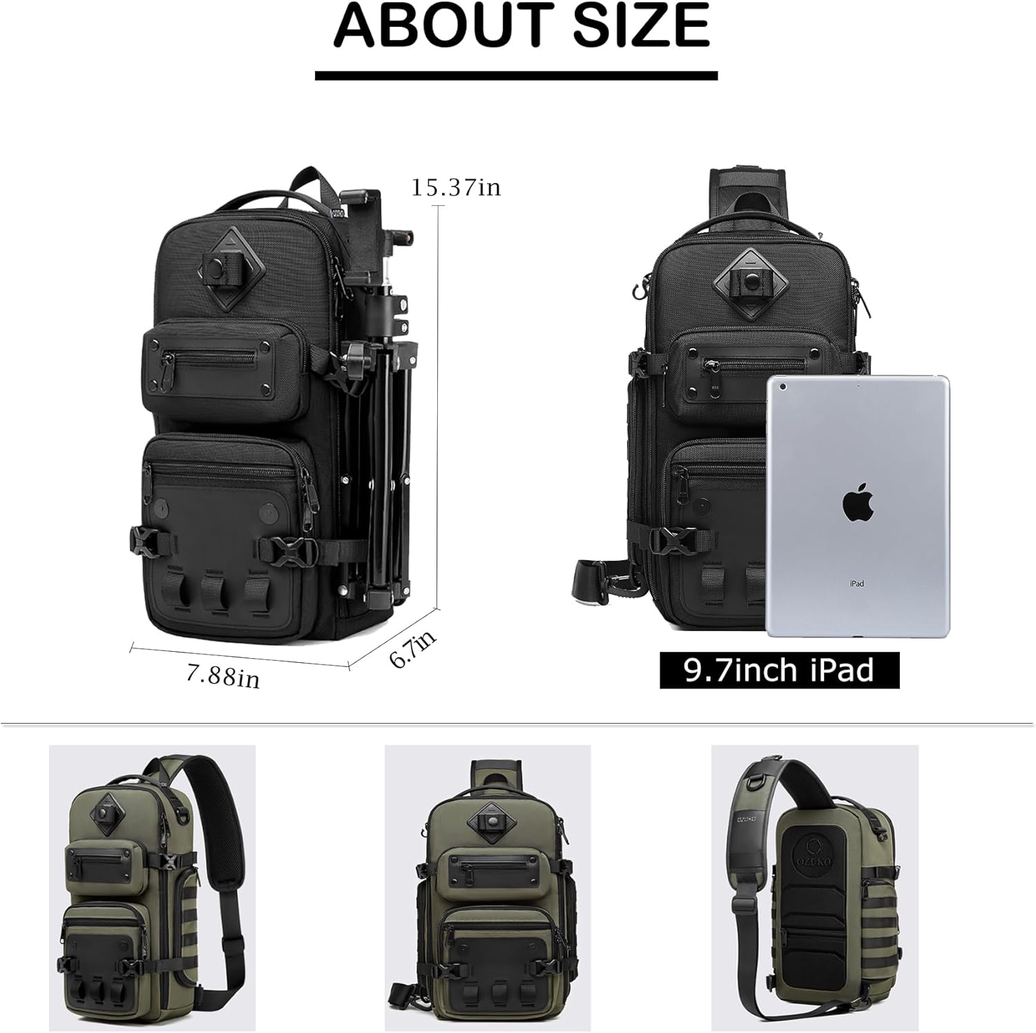 OZUKO Mochila Táctica para Hombre, Bolsa de Pecho con Correa Cruzad...
