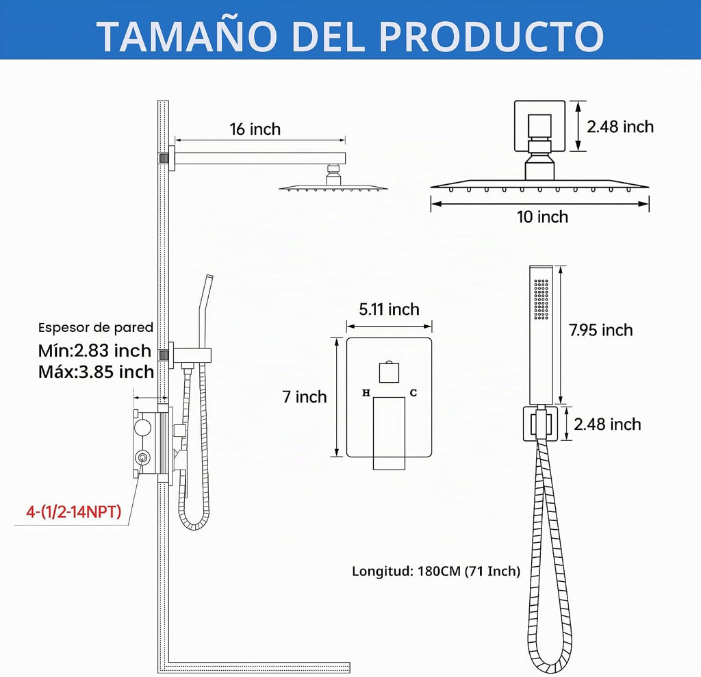 Hawkrown Juego de grifo de ducha de lluvia de lujo de 10 pulgadas,...