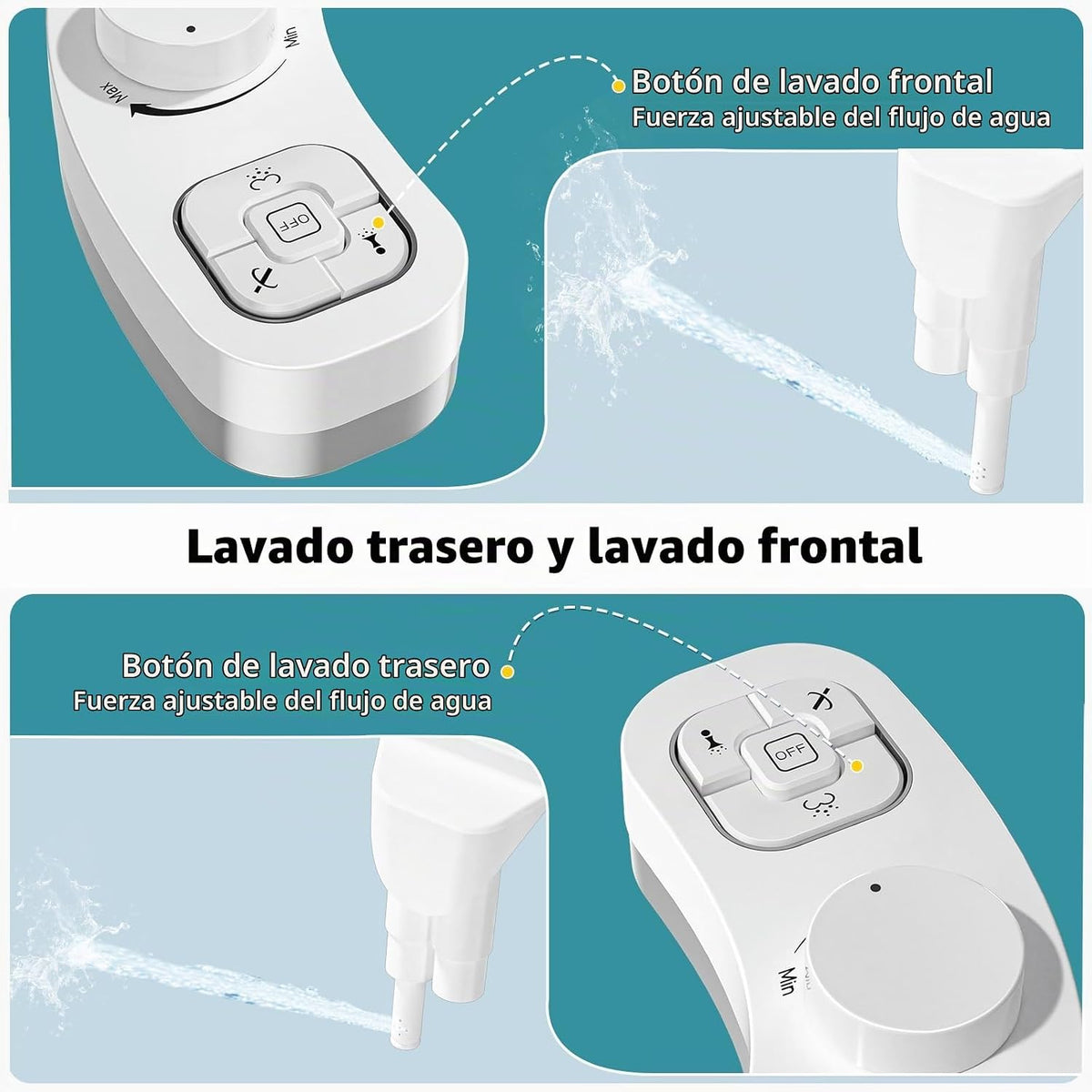 Accesorio de bidé para inodoro, boquilla doble (lavado frontal y tr...