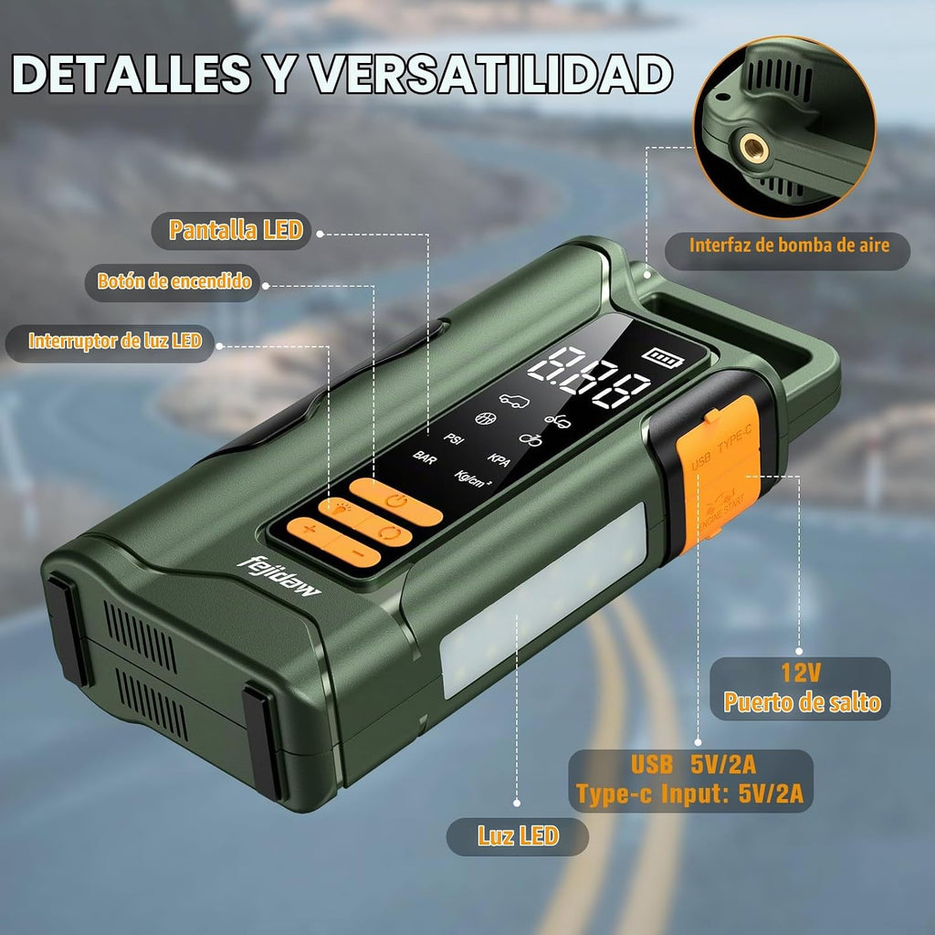 Arrancador con compresor de aire, batería de coche de 6000 A, bater...