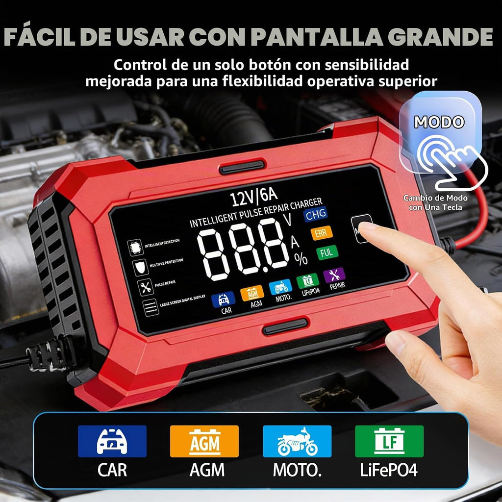 Cargador de batería inteligente de coche de 12 V con pantalla LCD,...